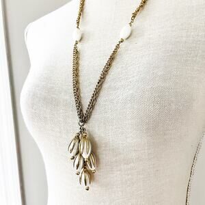 Vintage Faux Pearl & Gold Chain Tassel Necklace
